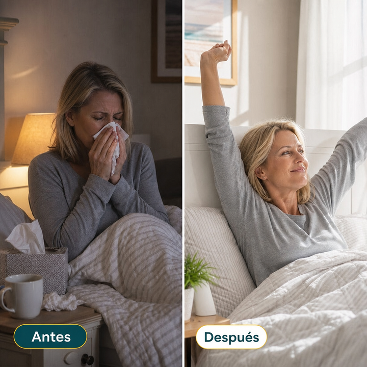 Mujer que se despierta congestionada en la cama
