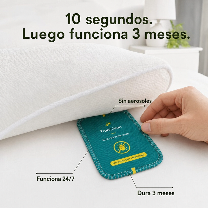 Colocando una tarjeta CazaÁcaros bajo el colchón